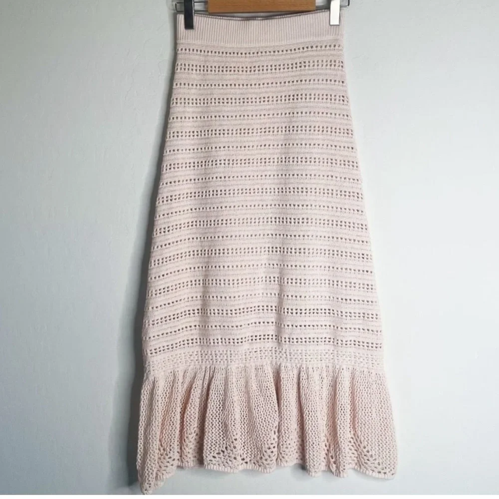 A.L.C. Amaya Skirt Open Weave Crochet Flounce Ruffle Hem Midi Skirt, Size Small - Picture 7 of 7